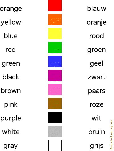 Colors in Dutch: Matching Quiz- EnchantedLearning.com