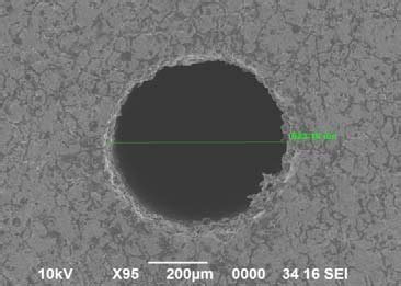 Entry and exit SEM micrographs of micro holes machined at 150 µs 2 A 40