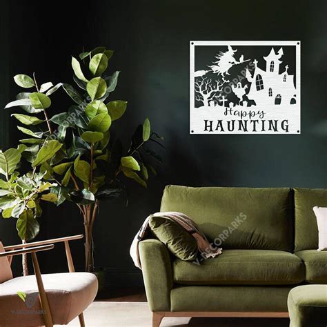 Happy Haunting Sementary Scene Metal Sign, Haunting House Iron Plaque | Nalaprint