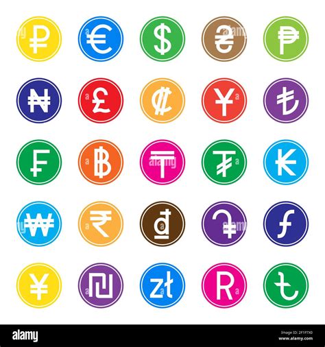 Currency signs of different countries. Set of colored currency symbols ...