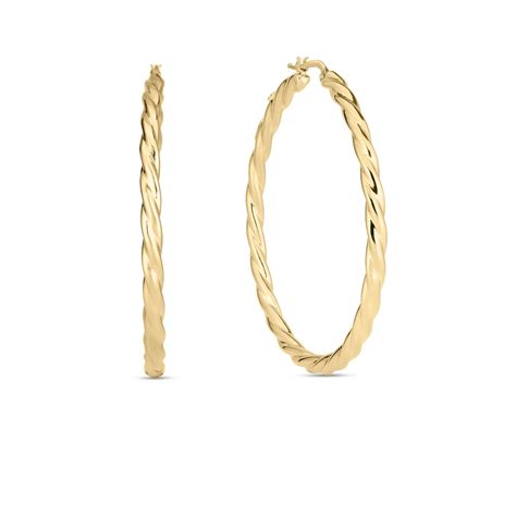 18k Yellow Designer Gold Medium Twisted Hoop Earrings Roberto Coin North America