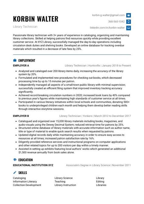 Library Technician Resume (CV) Example and Writing Guide