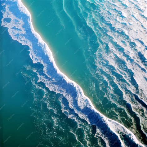 Premium Photo | Aerial view of the ocean with waves bird'seye view of