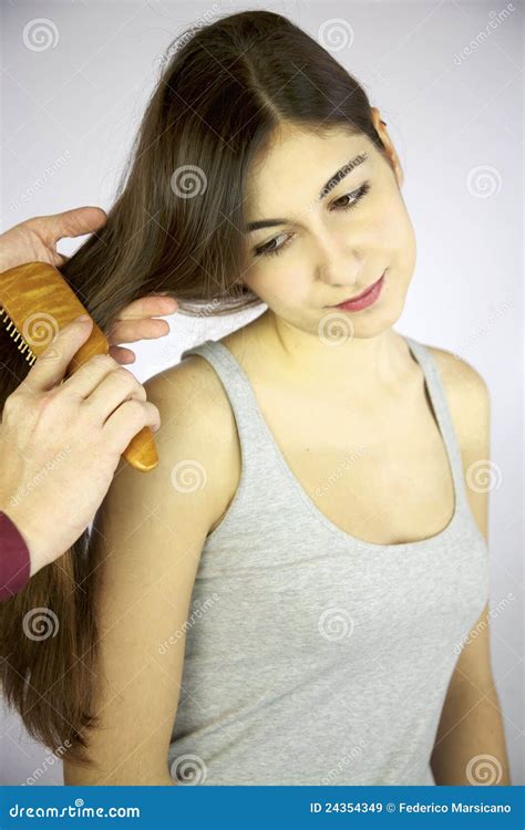 Hairdresser Brushing Long Hair Stock Image Image Of People Human