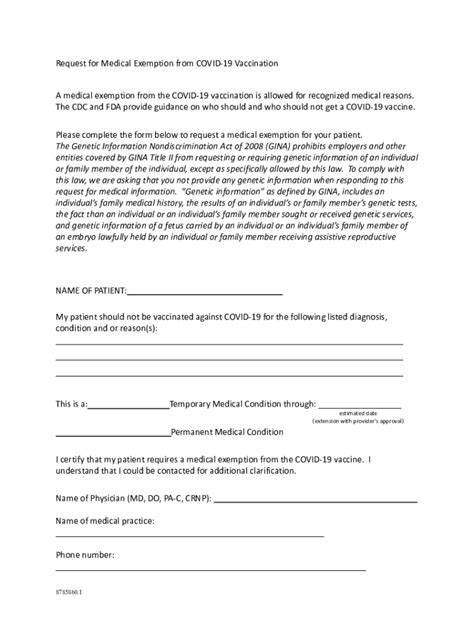 Fillable Online Covid Vaccine Medical Exemption Physician Form Docx