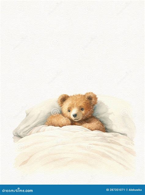 Watercolor Drawing of a Bear Cub Sleeping in a Crib, Bedtime Stock ...