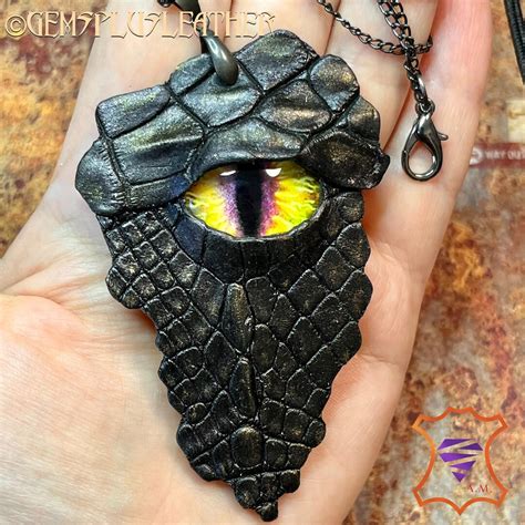 Hand Painted Leather Golden Dragon Eye Pendant With Golden Etsy