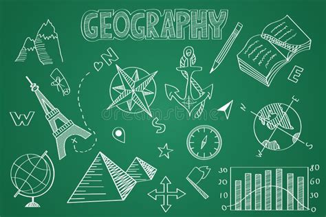 Hand Drawn Geography Set Chalk On The Blackboard Stock Vector Image