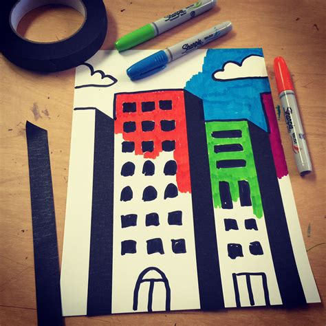 Tape and Sharpie Skyline - Art Projects for Kids