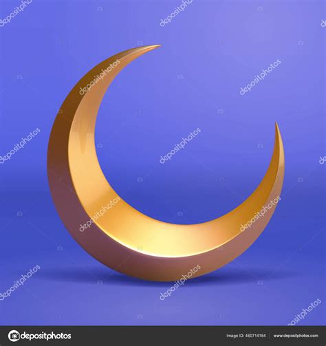 Illustration Golden Crescent Moon Element Isolated Blue Background