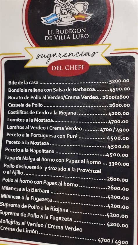 Carta Del Restaurante El Bodeg N Del Villa Luro Buenos Aires