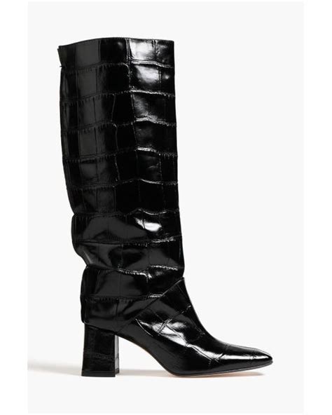 Miista Finola Croc Effect Patent Leather Knee Boots In Black Lyst