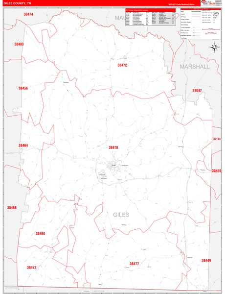 Giles County, TN Wall Map - Red Line