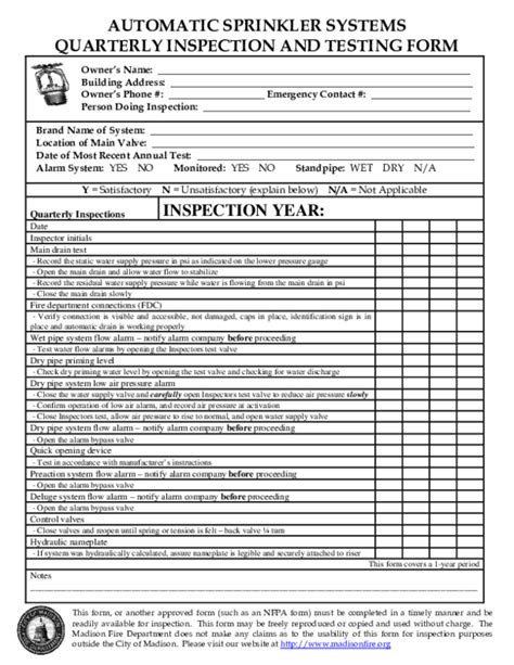 Fire Sprinkler Inspection Report Template