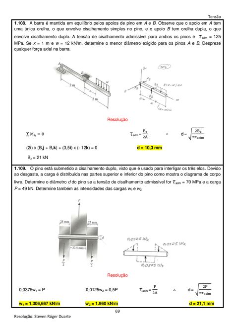 Solucionário Resistência Dos Materiais 73 Tensão 69 Resolução Steven Róger Duarte A Barra é