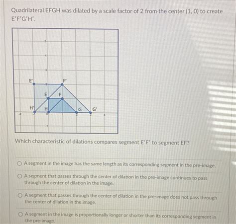 Solved Quadrilateral EFGH Was Dilated By A Scale Factor Of 2 From The