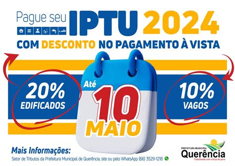 prazo para pagamento do IPTU 2024 é até dia 10 de Maio Rádio