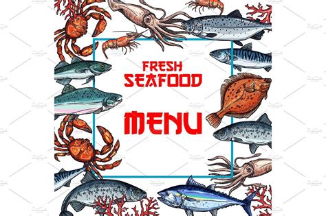 Seafood Menu Card Or Poster Vector Template Seafood Menu Seafood