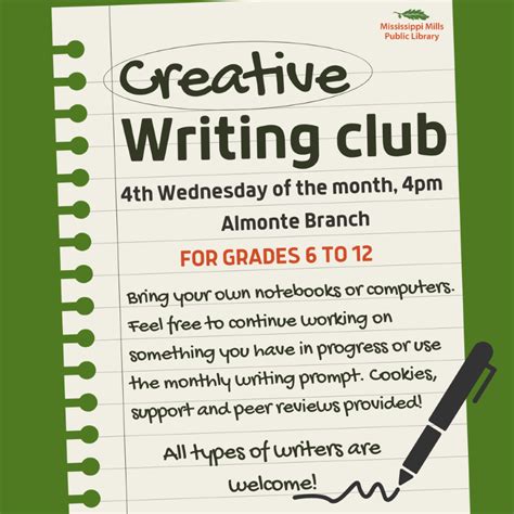 At Your Library Creative Writing Club For Grades To The Millstone