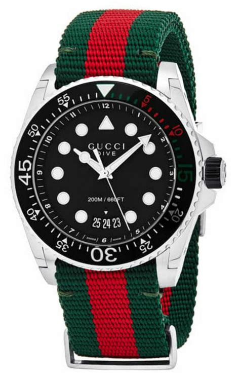 Gucci Dive 45mm Black Matte Dial Green Red Web Nylon Watch Ya136209a 731903385221 Ebay