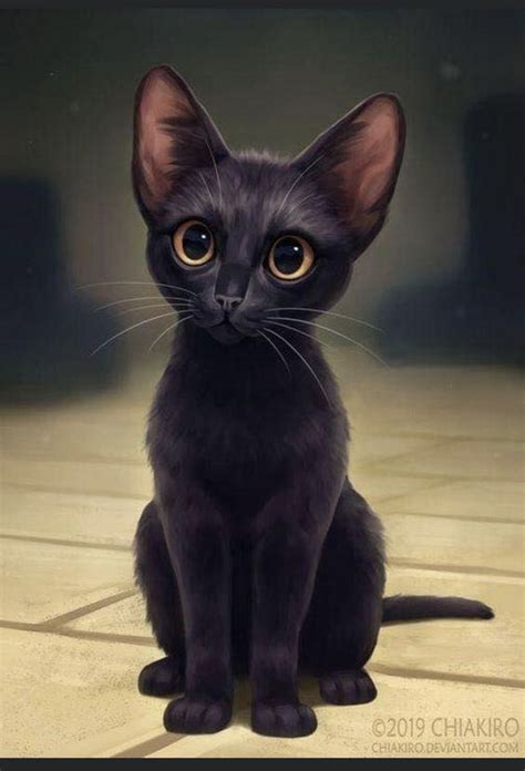 A Black Cat Sitting On Top Of A Tile Floor Next To A Wall And Looking