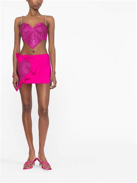 Area Crystal Heart Crop Top Pink Farfetch