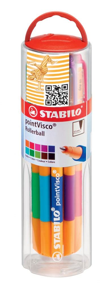 РУЧКА STABILO point Visco, 10 ЦВ. В КРУГЛОМ ПЛАСТИКОВОМ ФУТЛЯРЕ С ...