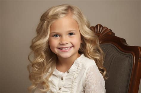 Blonde Girl Sitting On Chair Smiling Premium AI Generated Image