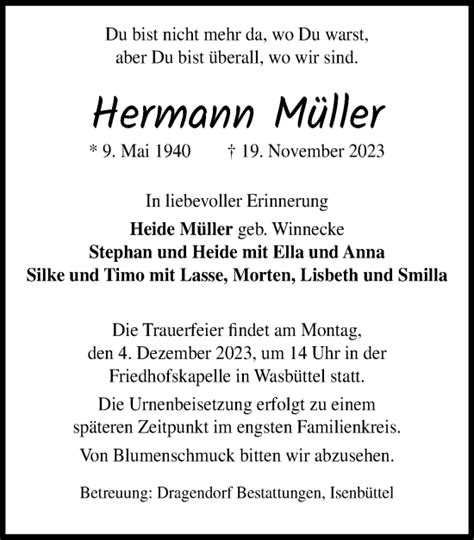 Traueranzeigen von Hermann Müller trauer38 de