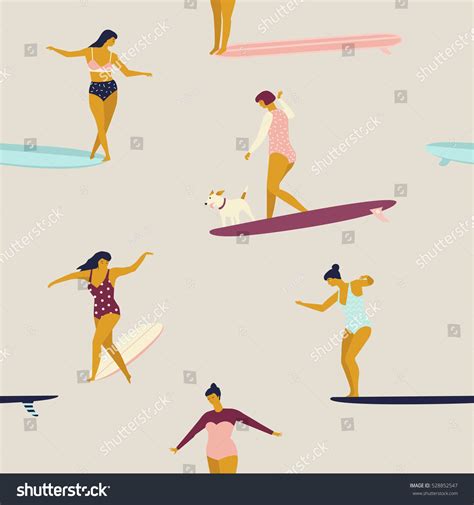 Girl Surfers Bikini Seamless Pattern Vector стоковая векторная графика без лицензионных