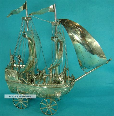 Rare English Sterling Silver Neff Galleon Ship Cannons Sails