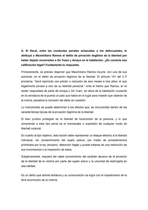 Trabajo Pr Ctico N Derecho Penal Parte Especial A El Fiscal