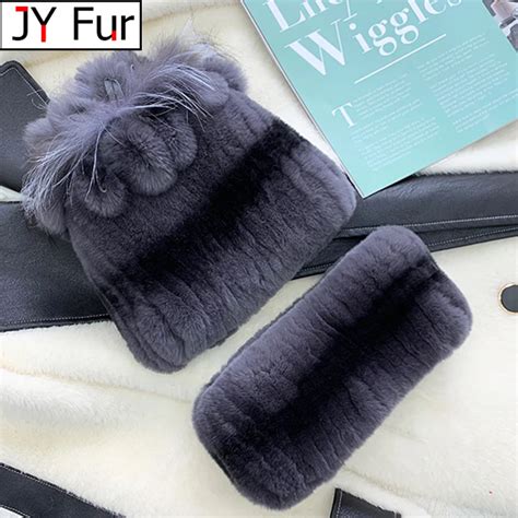 Fashion Lady Thick Rex Rabbit Fur Hat Winter Knitted 100 Natural Fur