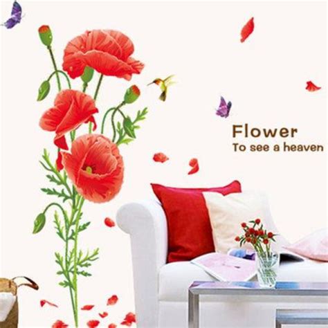 Red Poppy Art Flower Vinyl Mural Wall Stickers | My Aashis