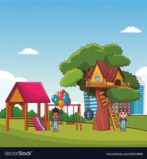 Kids Playing At Park Cartoons Royalty Free Vector Image