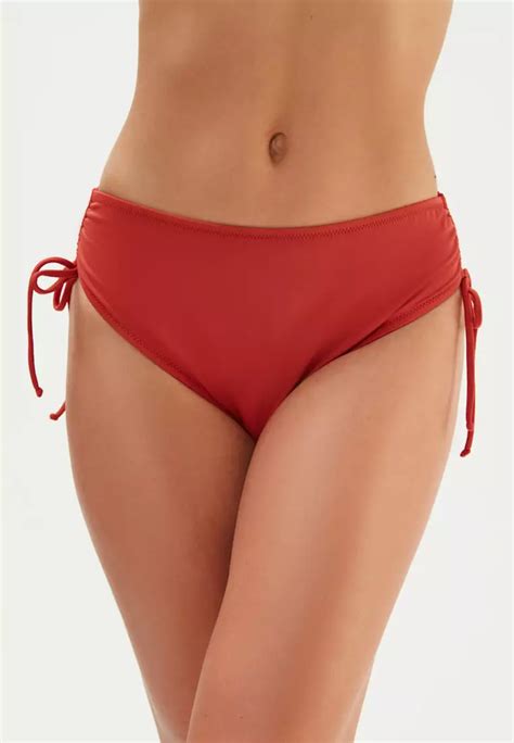 Buy EROS Terracotta Bikini Bottom Side Gathered High Waist Swimwear