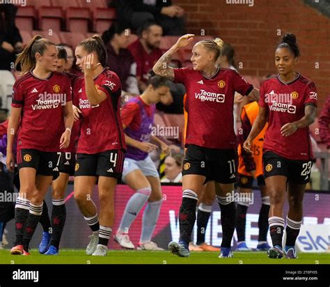 Leah Galton Of Manchester United Salutes The Fans After Scoring A