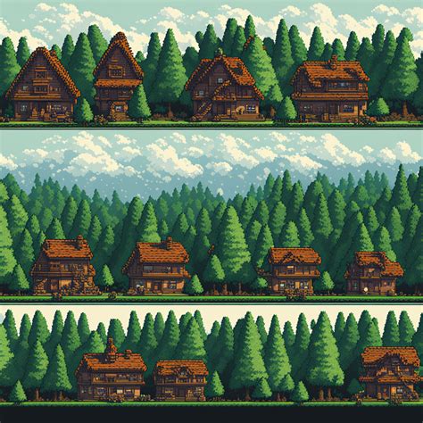 8-bit retro game sprite sheet featuring pine trees and fluff... by ...