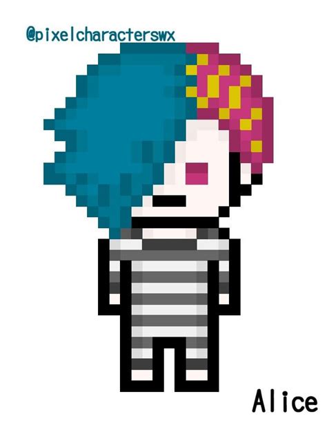 The Pixel Character Has Blue Hair And Is Wearing A Striped Shirt