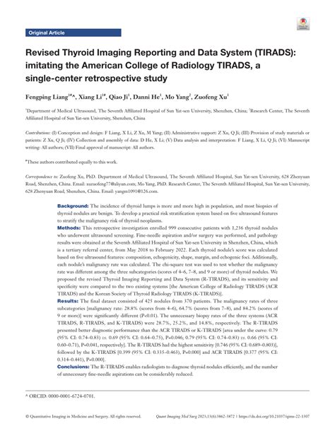 Pdf Revised Thyroid Imaging Reporting And Data System Tirads