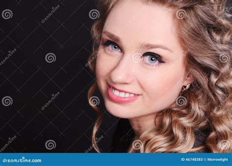 Young Blonde Woman Posing Over Black Stock Image Image Of Girl Blonde 46748383