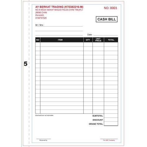 Contoh Buku Resit Kosong Cash Bill Book Invoice Buku Resit Ncr Murah