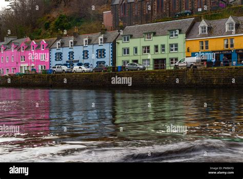 Colourful Houses At The Old Harbor Of Portree Isle Of Skye Scotland