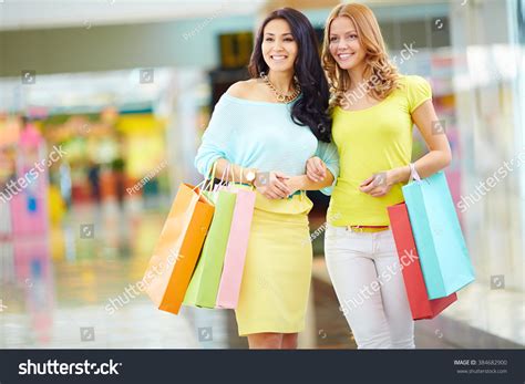 Two Friends Shopping Together Shopping Mall Stock Photo 384682900