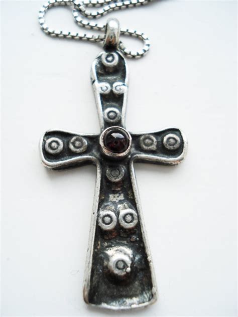 Silver Cross Necklace Marked 925 Italy Red By Itsvintageindeed