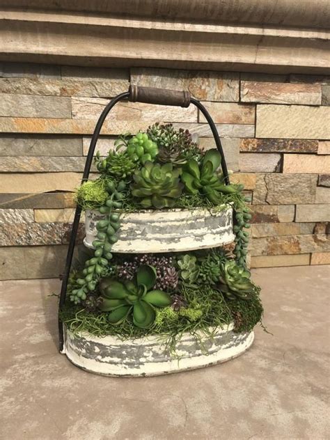 Two Tiered Oval Arrangement Faux Succulent Floral Etsy Faux