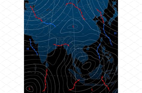 Forecast Weather Isobar Night Map Vector Graphics ~ Creative Market