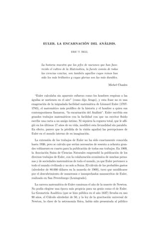 Matematicas Euler La Encarnacion Del Analisis Eric T Bell Mad Math