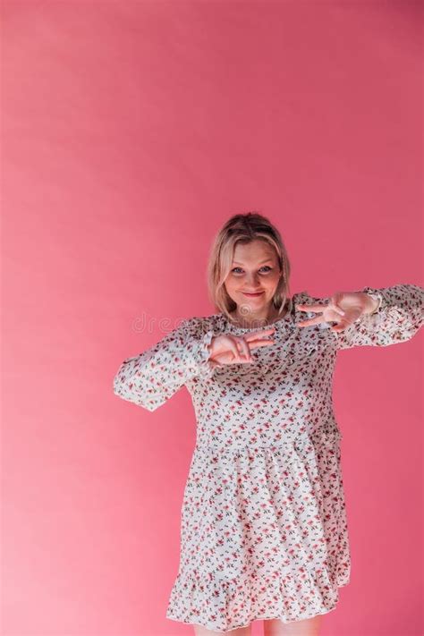 Blonde Woman Showing Four Fingers And Smiling Stock Image Image Of Posing Fingers 363198289