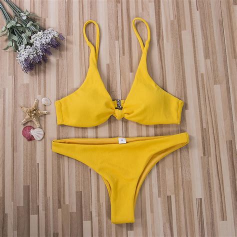 Zomer Driehoek Bikini Set Vrouwen Badmode Push Up Bh Lage Taille String